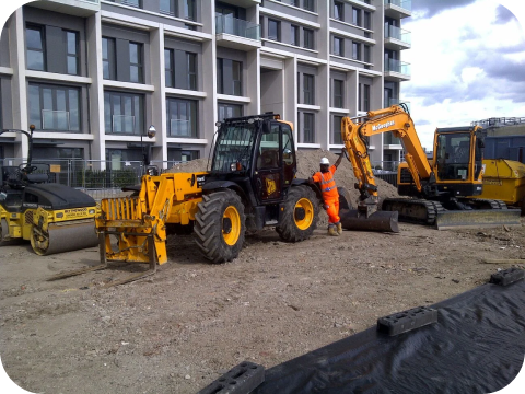 Heavy equipment standing on construction site